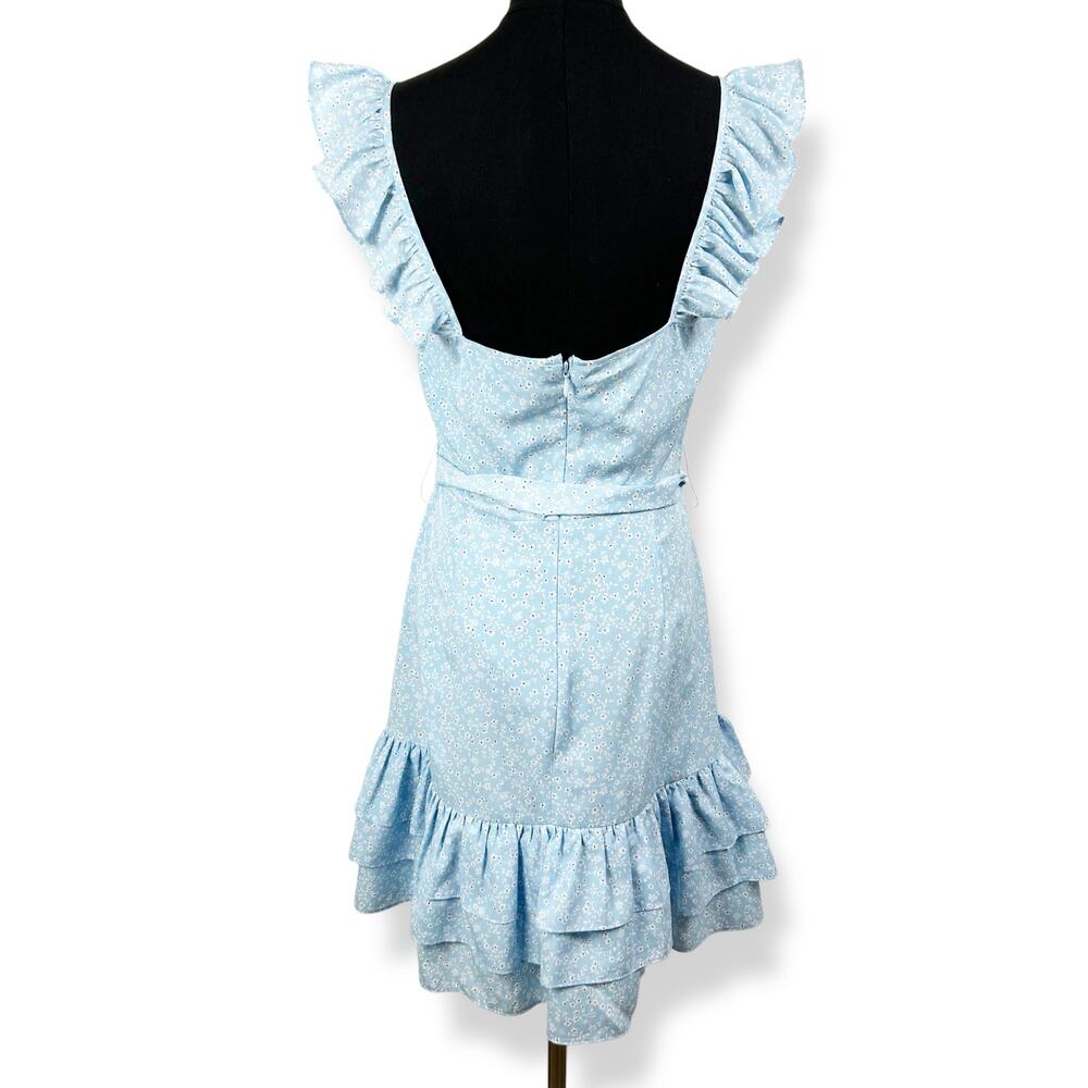 Likely Charlotte Light Blue Floral Mini Dress Ruffle Sundress Spring Womens Sz S - Picture 9 of 13